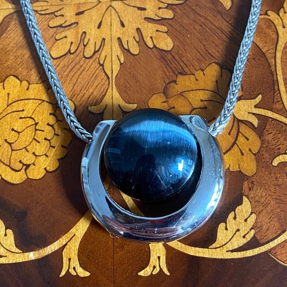 Black and Silver Pendant with Rope Chain - Picture 3 of 9